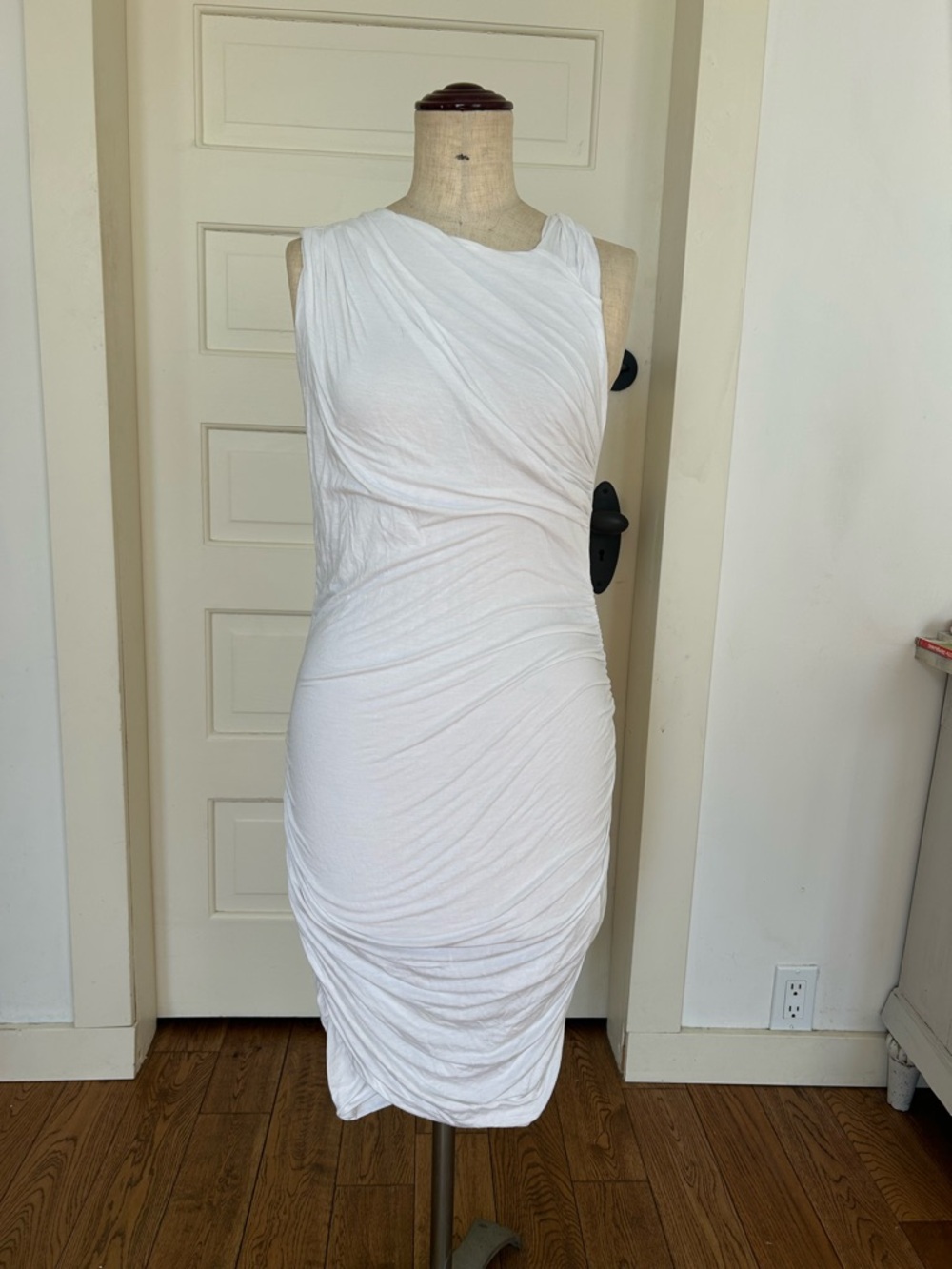 A.L.C. White Sleeveless Ruched Midi Dress